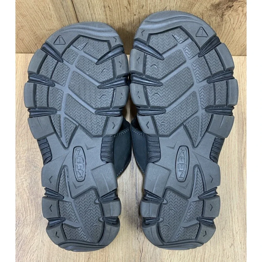 KEEN Men's 9 Black Leather Slide Sandals Anatomical Footbed Comfort 1017282